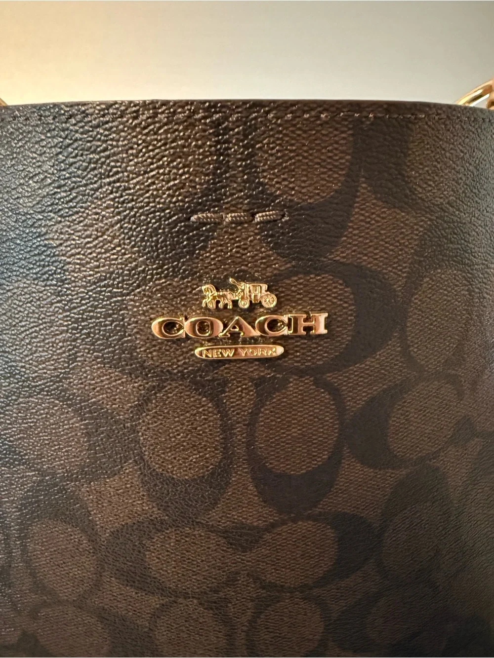 Coach Signature Canvas Black and Brown Bucket Bag
